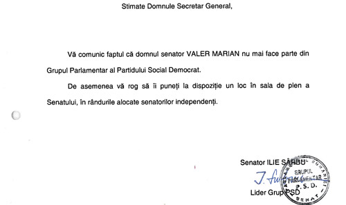 Valer Marian a fost exclus din grupul parlamentar PSD din Senat