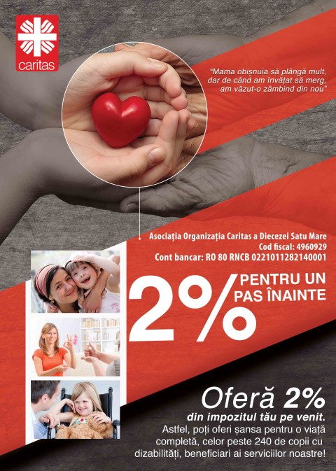 Caritas Satu Mare: Sprijiniţi cu 2% din impozitul pe venit copiii cu dizabilități