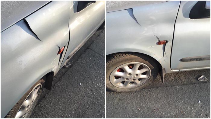 Mașină lovită pe o stradă din Satu Mare. Șoferul vinovat, căutat pe Facebook (Foto)