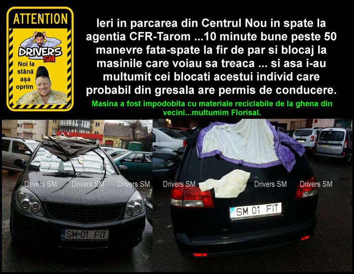 Mașină „împodobită” cu gunoi, în centrul municipiului Satu Mare (Foto)