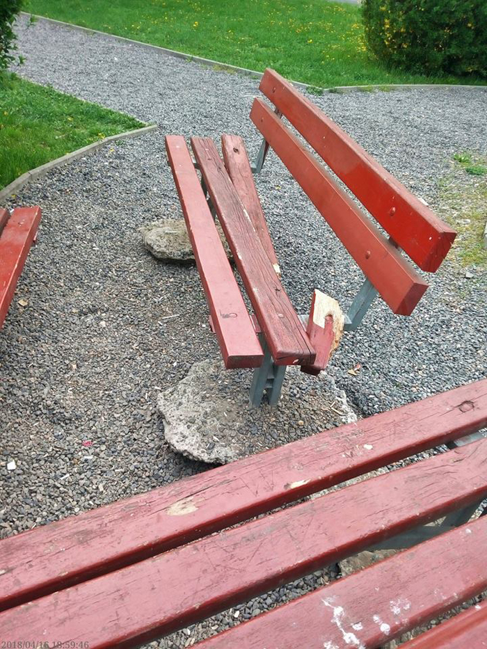 Bănci smulse din beton și distruse într-un parc din Satu Mare (Foto)