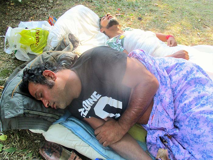 Au dormit in parcul din fata Spitalului Judetean. Politia Locala a intervenit (Foto)