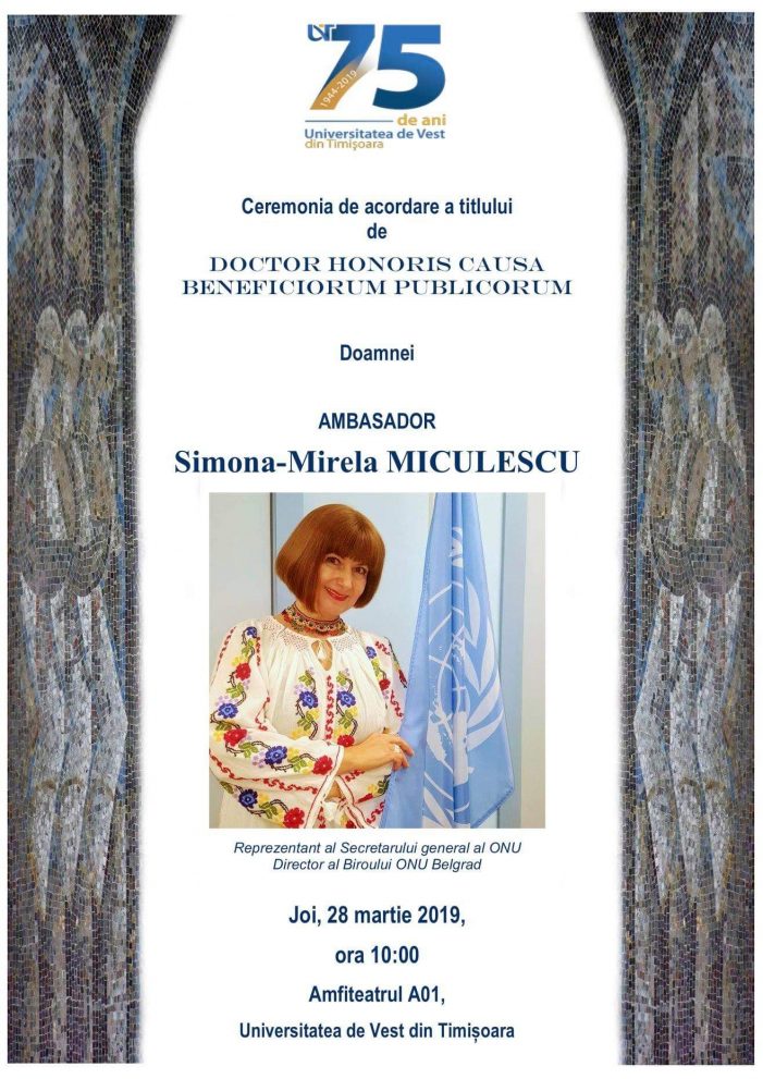 Ambasadorul Simona Miculescu, Doctor Honoris Causa al Universității de Vest din Timișoara