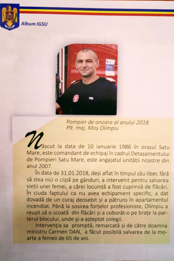 Olimpiu Moș, Pompier de Onoare al anului 2018