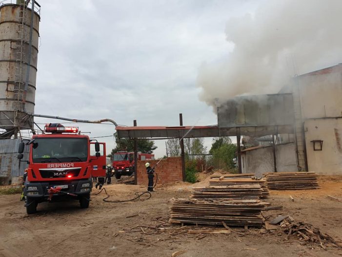 Incendiu la o fabrică de cherestea din județ! A fost nevoie de intervenția a 13 pompieri (galerie foto)