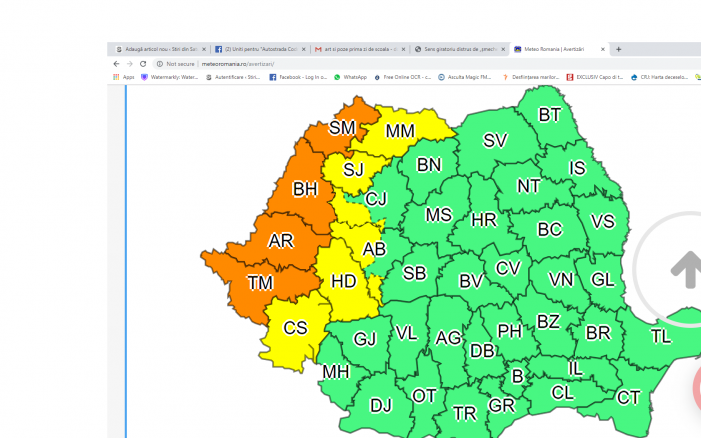 COD PORTOCALIU de vânt puternic, ploi și grindină pentru județul Satu Mare