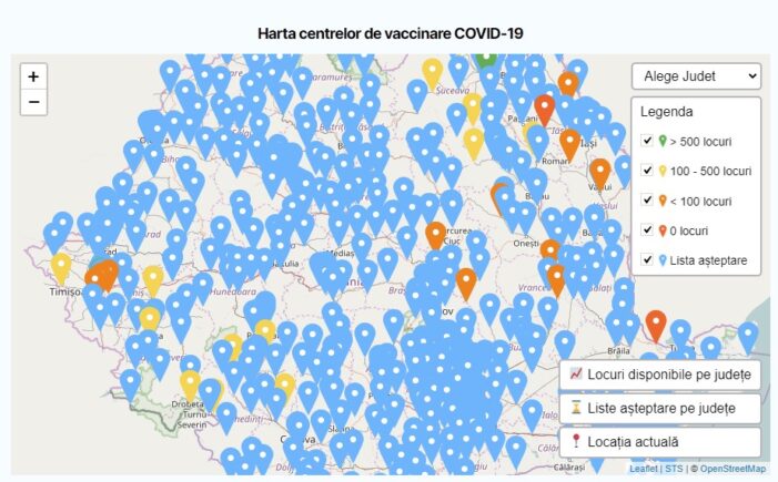 Hartă interactivă cu centrele de vaccinare din țară