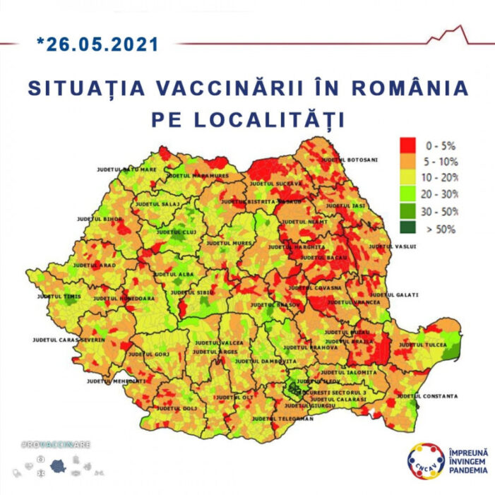 Harta localitatilor in functie de procentul la vaccinare