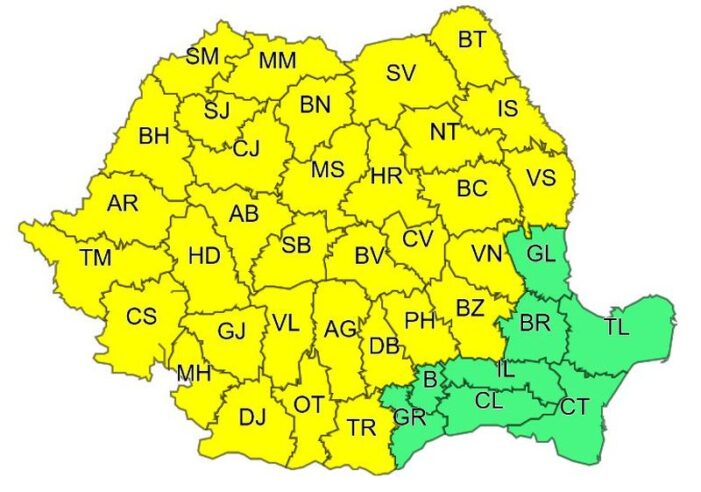Codul portocaliu s-a facut galben si persista pana azi la amiaza