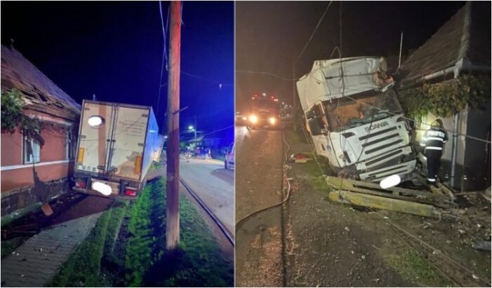 La un pas de tragedie ! A lovit cu TIR-ul doua case ! (Foto)
