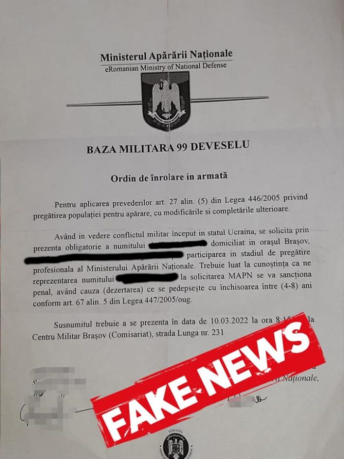 Inștiințări trimise în numele MApN ! Documente false de recrutare !