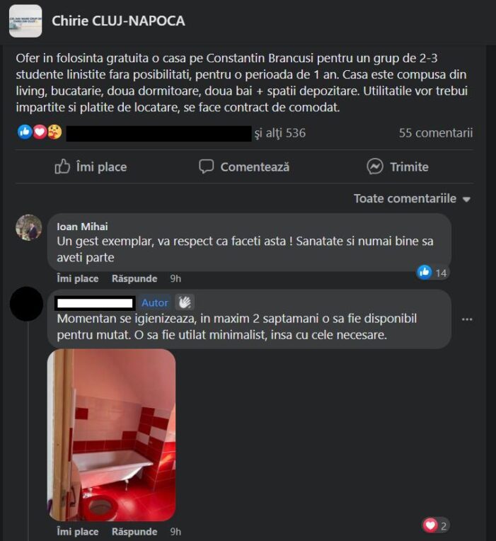 O clujeancă dă o casă în chirie fără bani! Anunțul a devenit viral