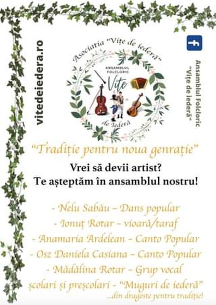 Se fac inscrieri la cursurile Ansamblului Folcloric „Vite de iedera” din Satu Mare