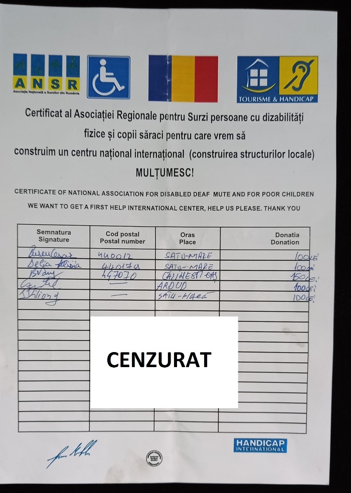 Sătmăreni păcăliţi să doneze bani. Totul se întâmplă în numele Asociaţiei Surzilor