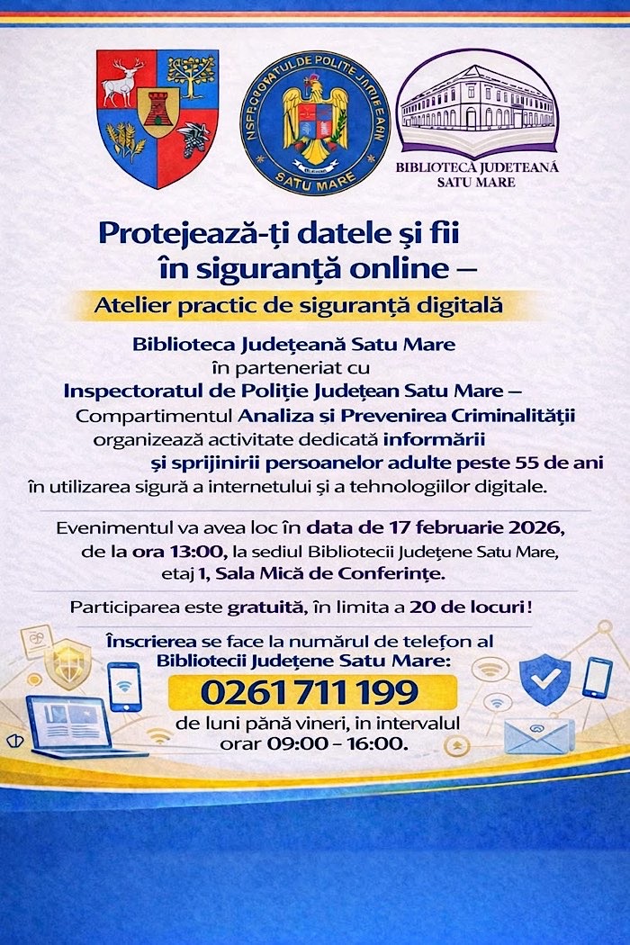 Siguranță online pentru adulți: atelier practic la Biblioteca Județeană Satu Mare