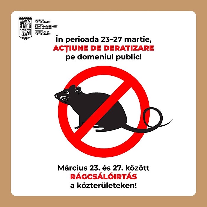 Acțiune de deratizare în municipiul Satu Mare, în perioada 23–27 martie