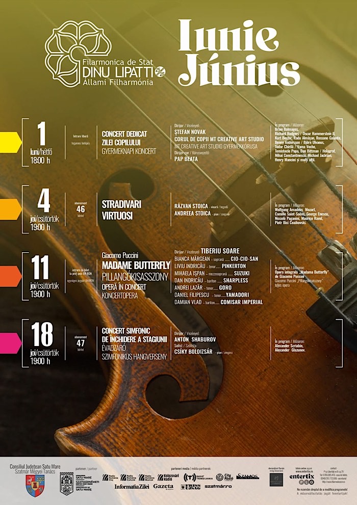 Iunie muzical la Filarmonica „Dinu Lipatti” din Satu Mare: concerte festive, operă și invitați de prestigiu