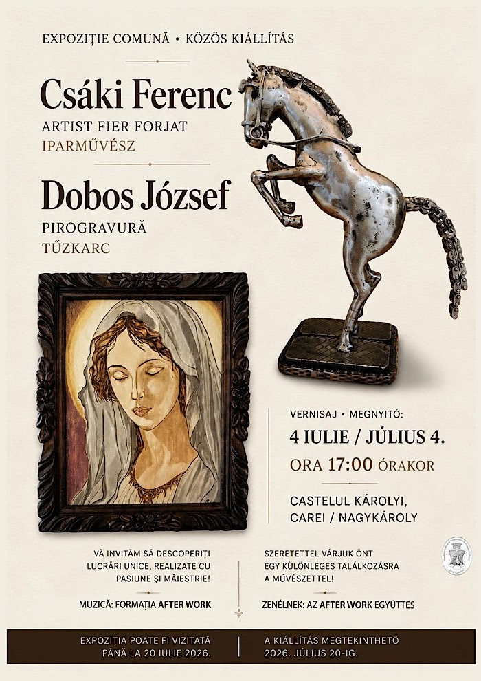Expoziție comună de sculptură și pirogravură, vernisată la Castelul Károlyi din Carei