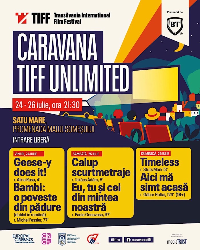 Cinema în aer liber pe malul Someșului. Caravana TIFF Unlimited revine la Satu Mare cu proiecții gratuite