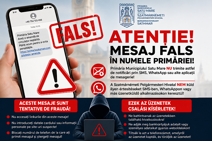 Atenție la mesajele false despre amenzi de circulație! Primăria Satu Mare avertizează asupra unei tentative de fraudă