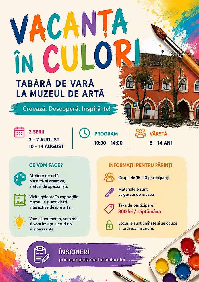 „Vacanță în Culori” la Muzeul de Artă Satu Mare. Tabără de vară dedicată copiilor pasionați de creativitate