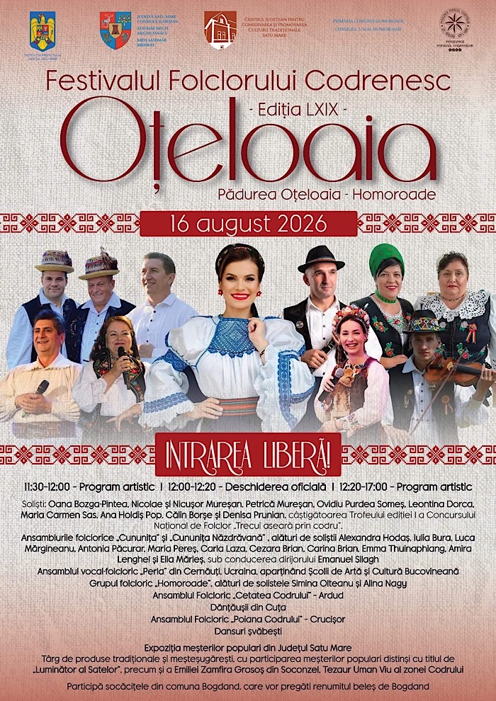 Festivalul Folclorului Codrenesc „Oțeloaia” revine la Homoroade. Ediția cu numărul 69 va avea loc pe 16 august