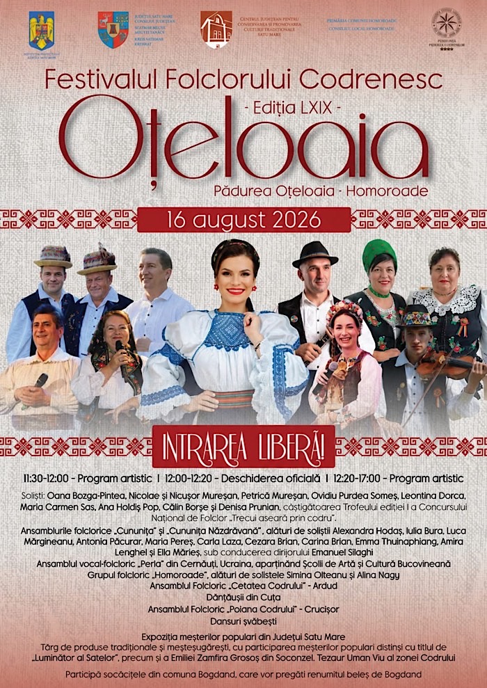 Oțeloaia se pregătește de sărbătoare: 16 august aduce cea de-a 69-a ediție a Festivalului Folclorului Codrenesc