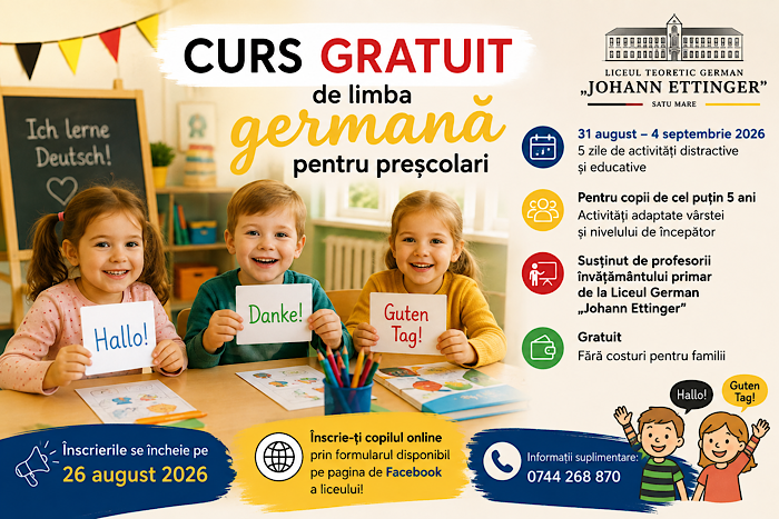 Curs gratuit de limba germană pentru preșcolari la Liceul German „Johann Ettinger” din Satu Mare